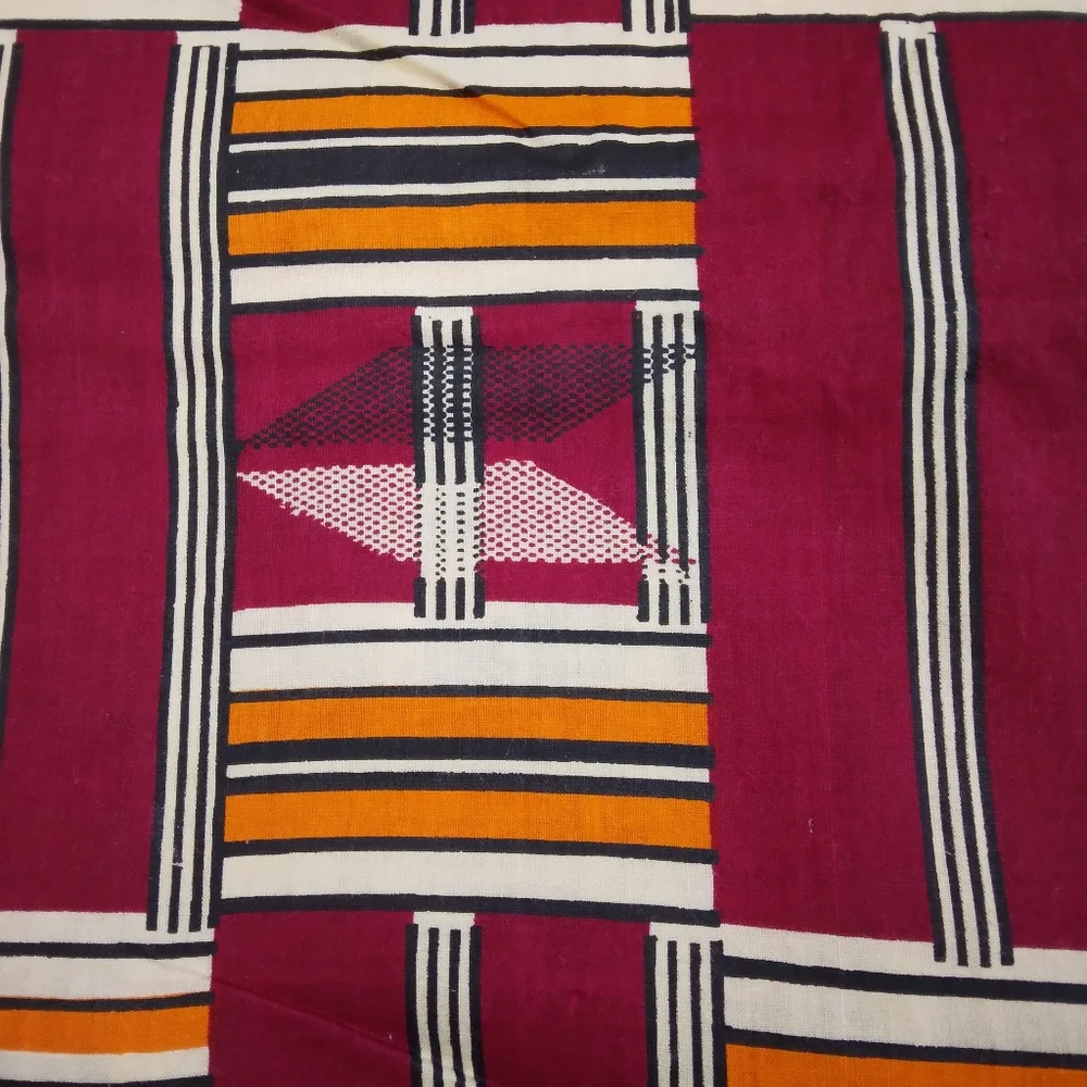 FABRIC Vintage Kente Inspired Printed Cotton Fabric, New And Unwashed, 3 Yards